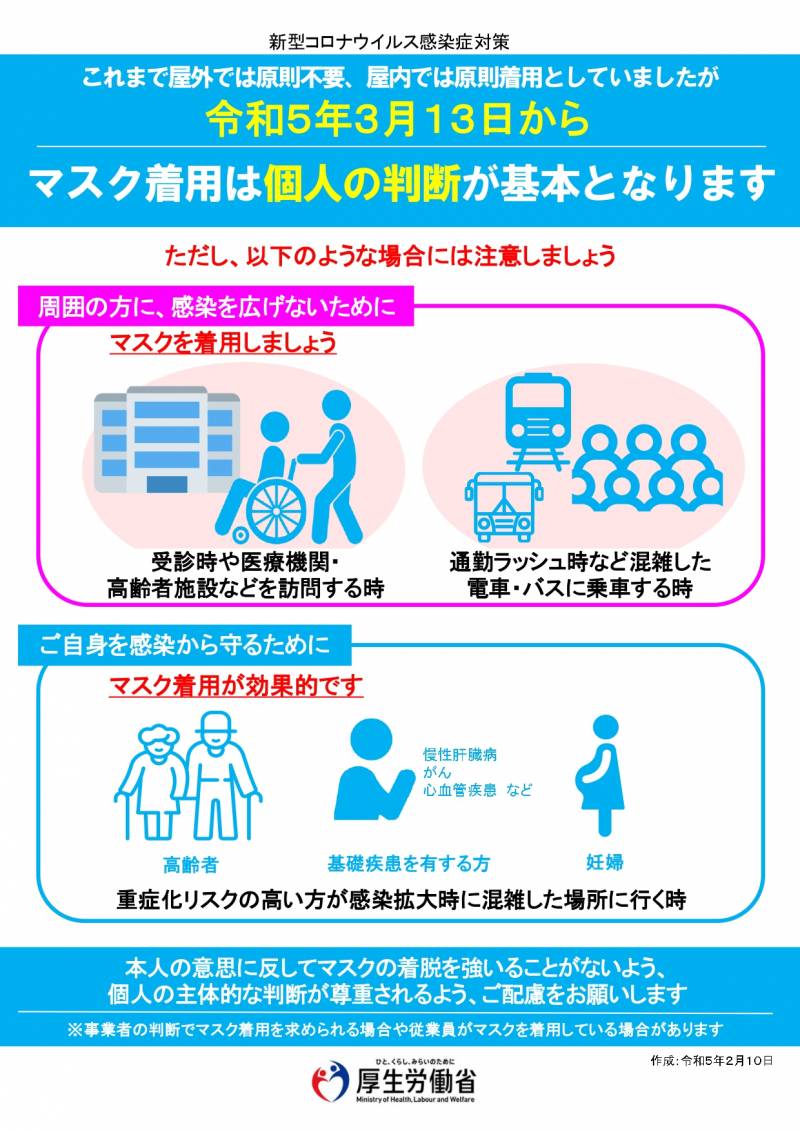 マスク着用ルールの変更について (2023年3月13日以降)
